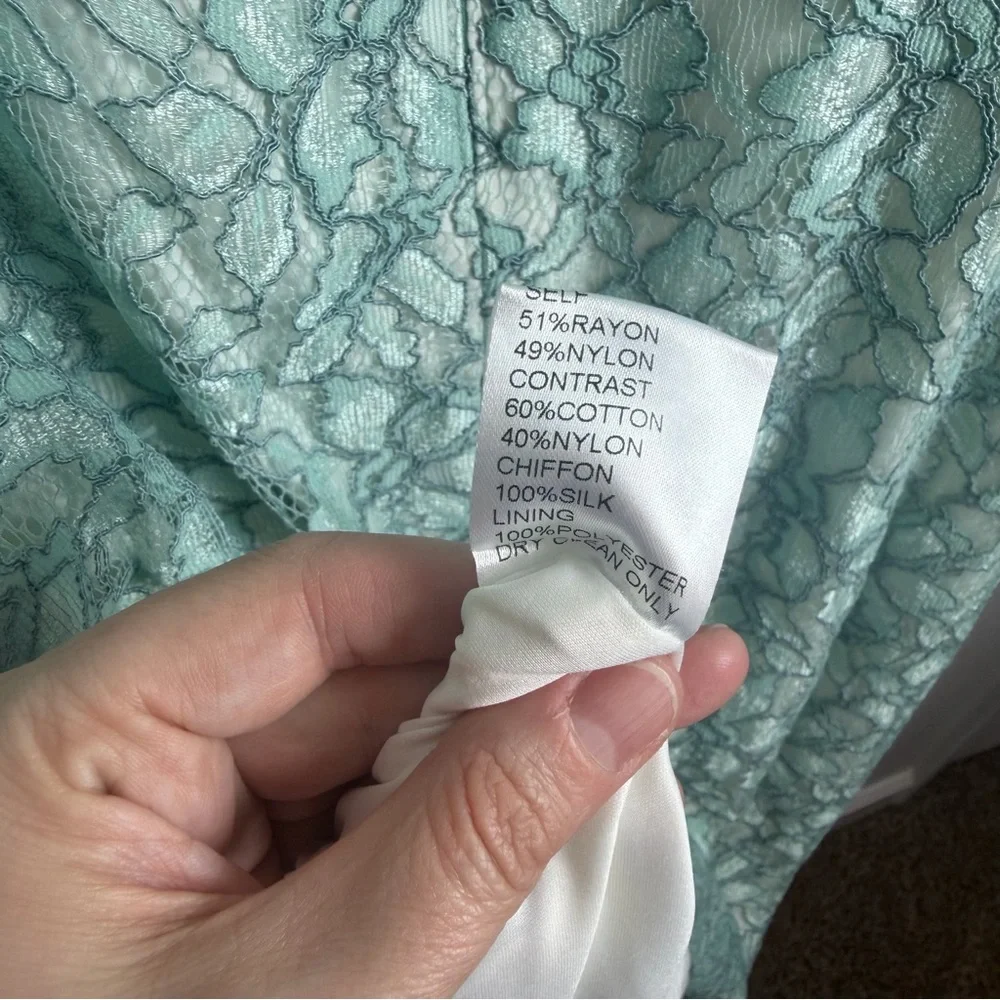 Tadashi Shoji EMBROIDERED TULLE PLEATED Lace Sheath Green Mint DRESS 18Q Easter